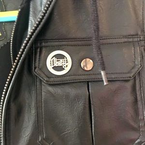 Obey leather Jacket with hoodie.